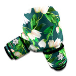 White Tulip Pattern Print Boxing Gloves