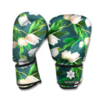 White Tulip Pattern Print Boxing Gloves