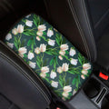 White Tulip Pattern Print Car Center Console Cover
