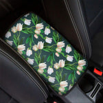 White Tulip Pattern Print Car Center Console Cover