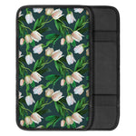 White Tulip Pattern Print Car Center Console Cover