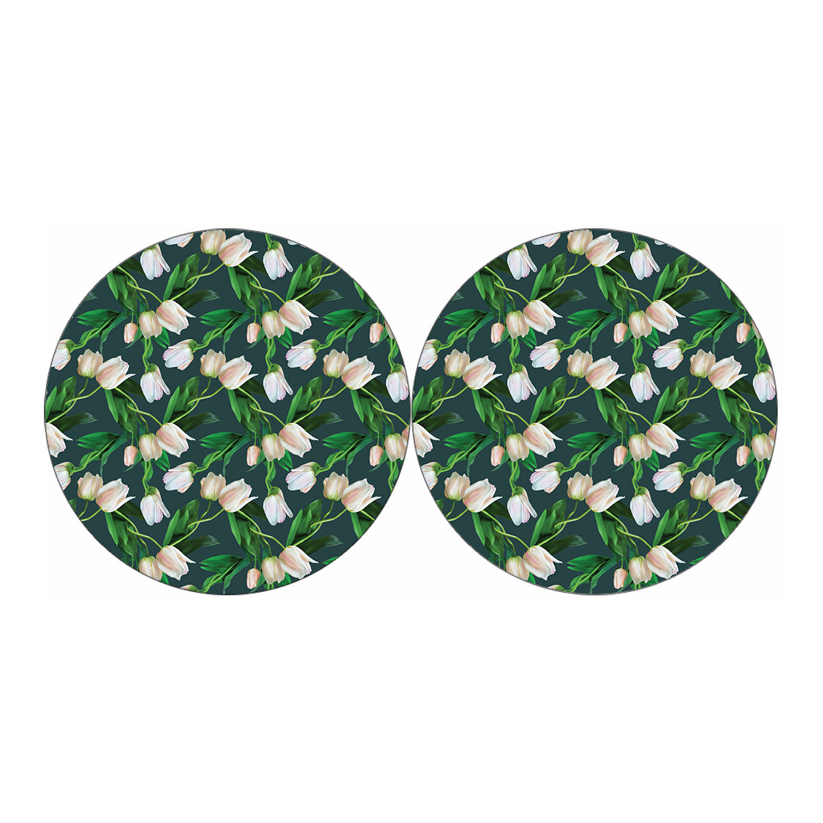 White Tulip Pattern Print Car Coasters