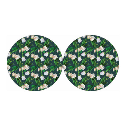 White Tulip Pattern Print Car Coasters