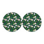 White Tulip Pattern Print Car Coasters