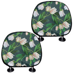 White Tulip Pattern Print Car Headrest Covers
