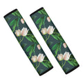 White Tulip Pattern Print Car Seat Belt Covers