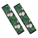 White Tulip Pattern Print Car Seat Belt Covers