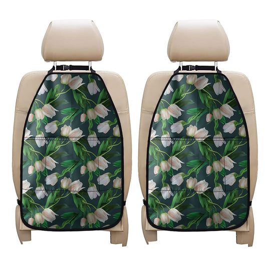 White Tulip Pattern Print Car Seat Organizers