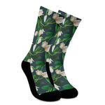 White Tulip Pattern Print Crew Socks