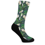 White Tulip Pattern Print Crew Socks