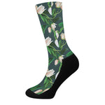 White Tulip Pattern Print Crew Socks