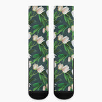 White Tulip Pattern Print Crew Socks