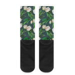 White Tulip Pattern Print Crew Socks