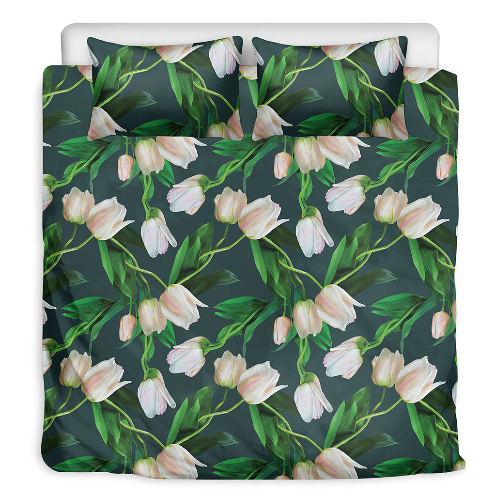 White Tulip Pattern Print Duvet Cover Bedding Set