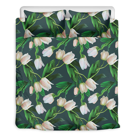 White Tulip Pattern Print Duvet Cover Bedding Set