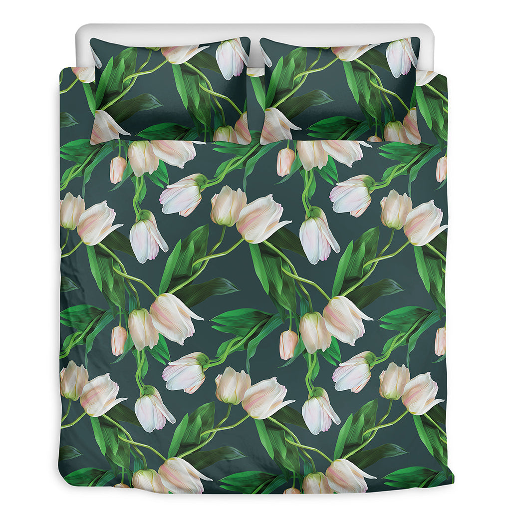 White Tulip Pattern Print Duvet Cover Bedding Set