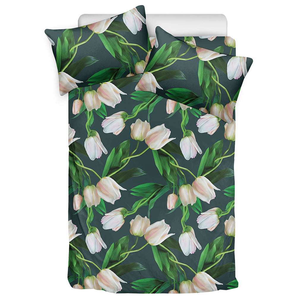 White Tulip Pattern Print Duvet Cover Bedding Set