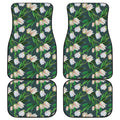 White Tulip Pattern Print Front and Back Car Floor Mats