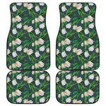 White Tulip Pattern Print Front and Back Car Floor Mats