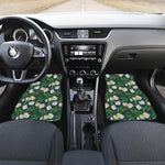 White Tulip Pattern Print Front and Back Car Floor Mats