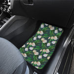 White Tulip Pattern Print Front and Back Car Floor Mats