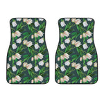 White Tulip Pattern Print Front Car Floor Mats