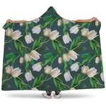White Tulip Pattern Print Hooded Blanket