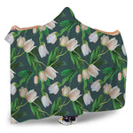 White Tulip Pattern Print Hooded Blanket