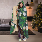 White Tulip Pattern Print Hooded Blanket