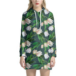 White Tulip Pattern Print Hoodie Dress