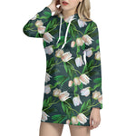 White Tulip Pattern Print Hoodie Dress