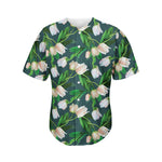 White Tulip Pattern Print Men's Baseball Jersey