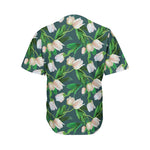 White Tulip Pattern Print Men's Baseball Jersey