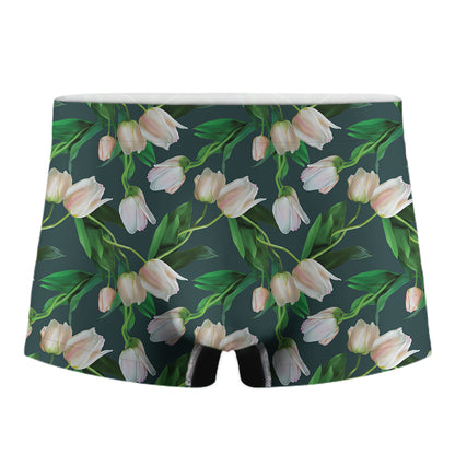 White Tulip Pattern Print Men's Boxer Briefs