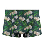 White Tulip Pattern Print Men's Boxer Briefs