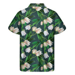 White Tulip Pattern Print Men's Short Sleeve Shirt