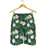 White Tulip Pattern Print Men's Shorts