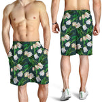 White Tulip Pattern Print Men's Shorts