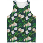 White Tulip Pattern Print Men's Tank Top