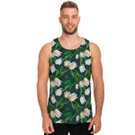 White Tulip Pattern Print Men's Tank Top
