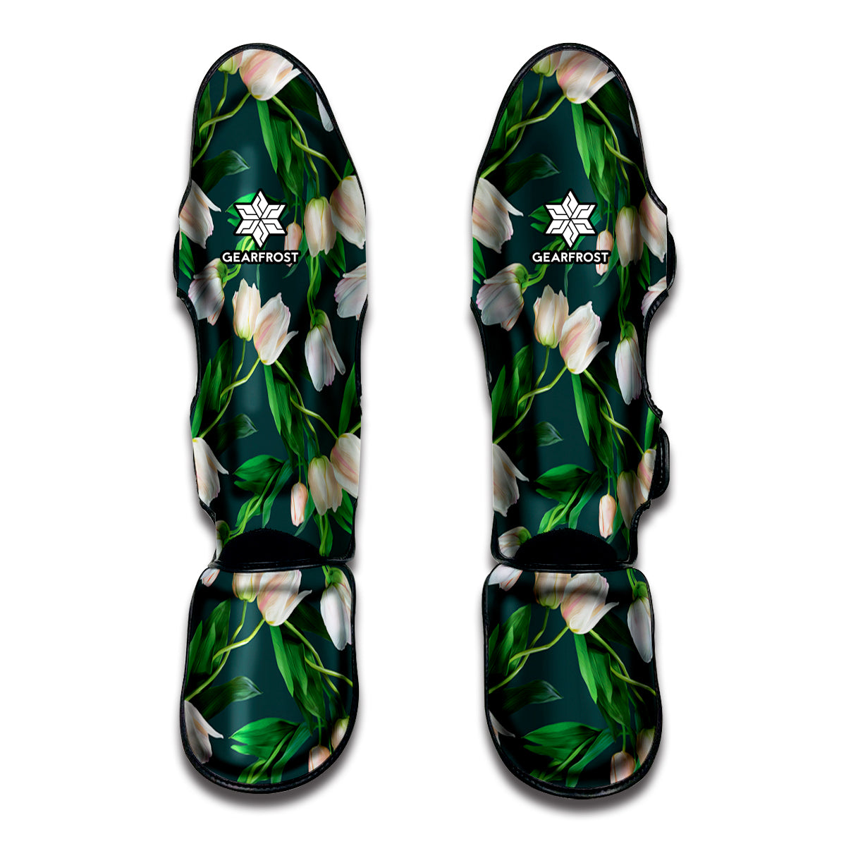 White Tulip Pattern Print Muay Thai Shin Guard