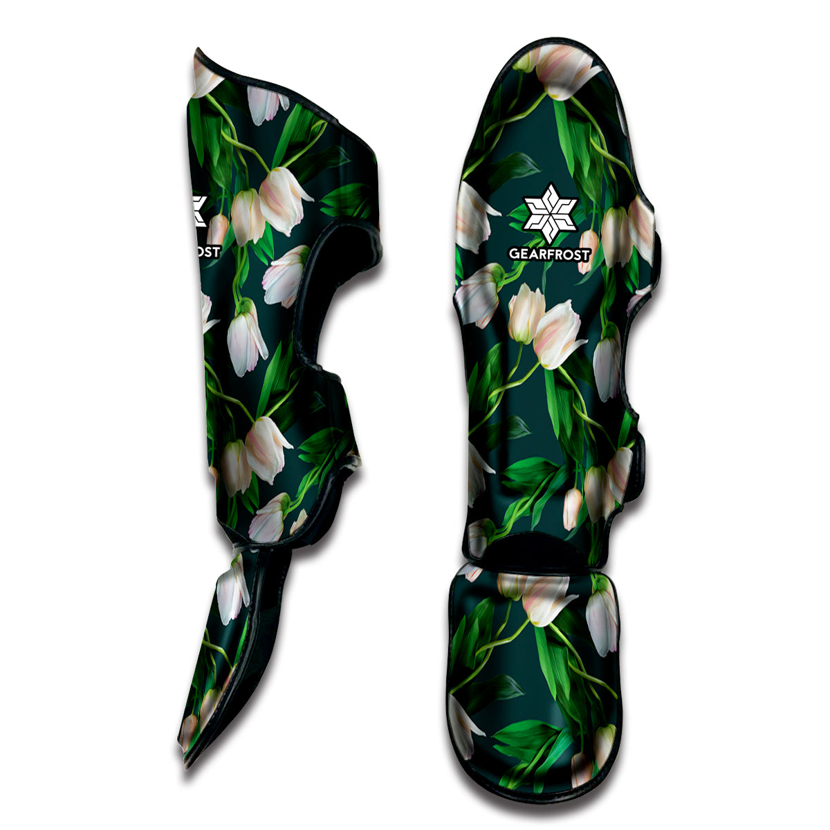 White Tulip Pattern Print Muay Thai Shin Guard