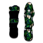 White Tulip Pattern Print Muay Thai Shin Guard