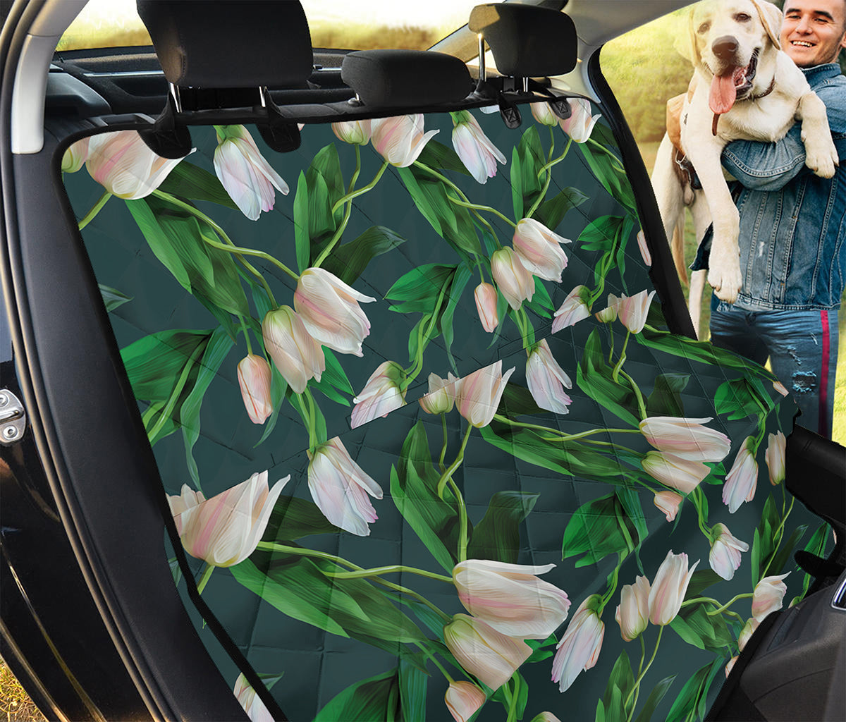 White Tulip Pattern Print Pet Car Back Seat Cover