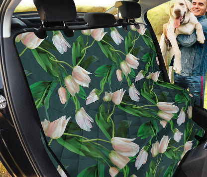 White Tulip Pattern Print Pet Car Back Seat Cover