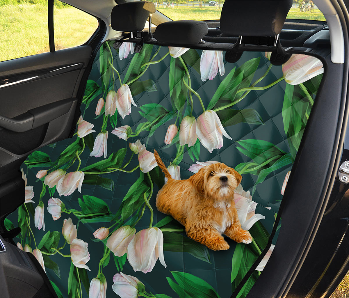 White Tulip Pattern Print Pet Car Back Seat Cover