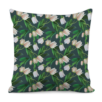 White Tulip Pattern Print Pillow Cover