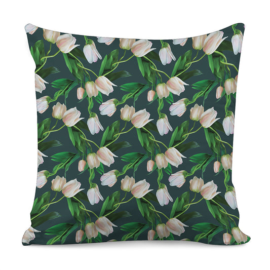 White Tulip Pattern Print Pillow Cover