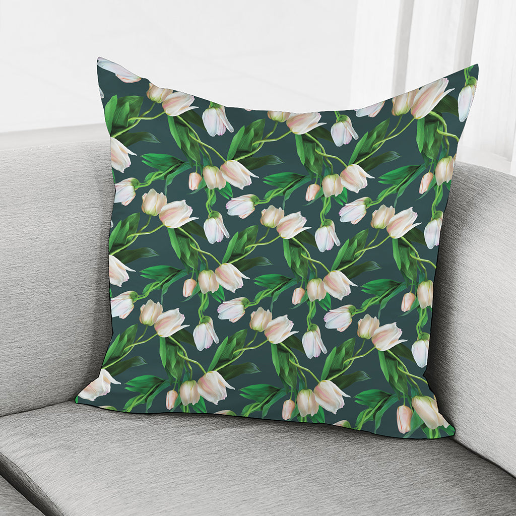 White Tulip Pattern Print Pillow Cover