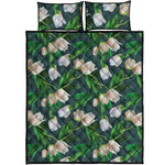White Tulip Pattern Print Quilt Bed Set